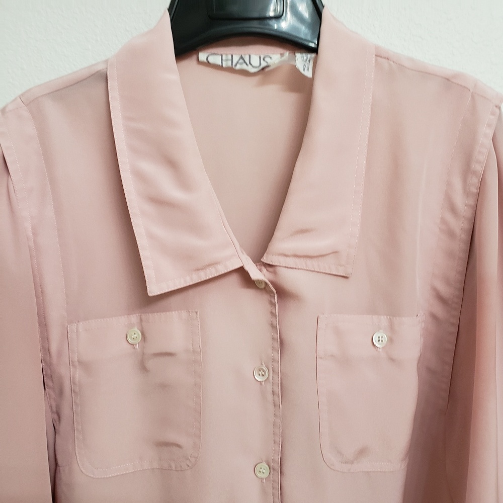 Chaus Pink Long Sleeve V-Neck Blouse Size 10